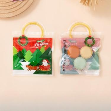 Imagem de 10 peças de sacos de presente autoseláveis de Natal com desenho animado espesso, embalagem portátil transparente para doces e lanches, sacos de presente portáteis festivos para lembrancinhas de festa