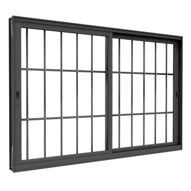 Imagem de Janela de Alumínio de Correr Lateral 2 Folhas Móveis com Grade 100x150cm Lucasa Eccellente Preto
