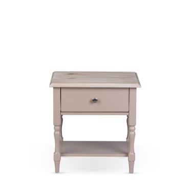 Imagem de Mesa Lateral 1 Gaveta Madeira Maciça Escovada Pés Torneados Louise Cinza/Patina