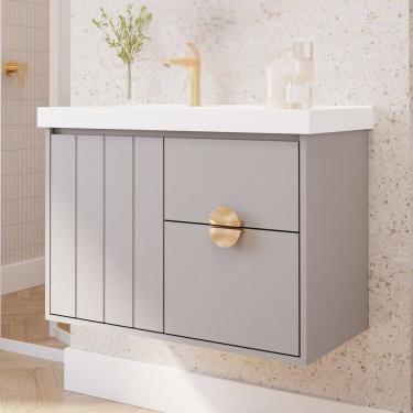 Imagem de Gabinete para Banheiro 80cm com 1 Porta 2 Gavetas e Cuba de Sobrepor Decor Platina