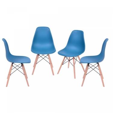 Imagem de Kit 4 Cadeiras Base Madeira Eames Dkr OR Design Azul Petróleo