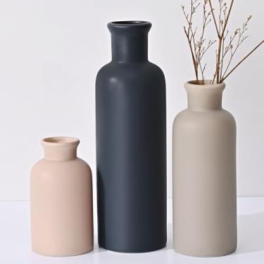 Imagem de Pakproly Conjunto de 3 vasos de cerâmica de alta qualidade, vaso de flores pequeno neutro para mesa, sala de estar, prateleira, estante e decoração de entrada (multicolorido-3 peças estilo A)