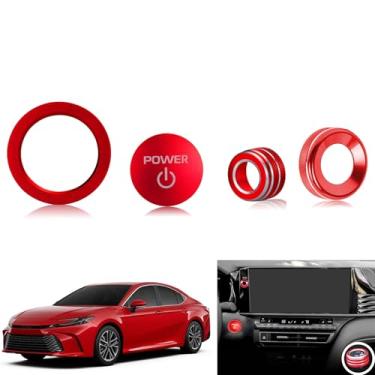 Imagem de Tyifxom Para Toyota Camry LE/SE/XLE/XSE 2025 Acessórios, Ajustador de Volume de Alumínio, Tampa do Botão Espelhado, Tampa do Botão de Arranque do Motor/Anel (4 peças) (vermelho)