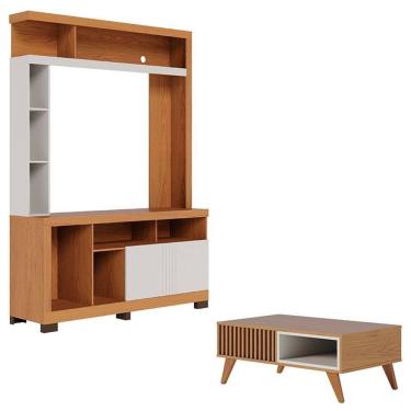 Imagem de Estante Home Theater Elba Freijó Off White Matte E Mesa De Centro Jeri Freijó Off White...
