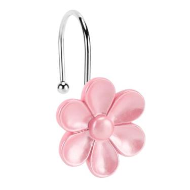 Imagem de Ganchos de cortina de chuveiro florais, 12 peças de ganchos de metal de resina à prova de ferrugem, anéis de varão de cortina de chuveiro, ideais para banheiro, quarto, sala de estar, decoração de