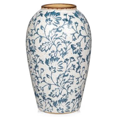 Imagem de Vaso de cerâmica decorativo vaso de flores branco e azul rústico para decoração floral de casa de fazenda e cozinha
