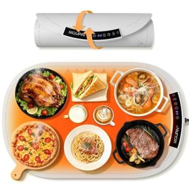 Imagem de Tapete de aquecimento para alimentos, tapete de aquecimento de alimentos MQUPIN com 7 configurações de temperatura 1-4 H temporizador e trava de segurança infantil, bandeja de aquecimento elétrico