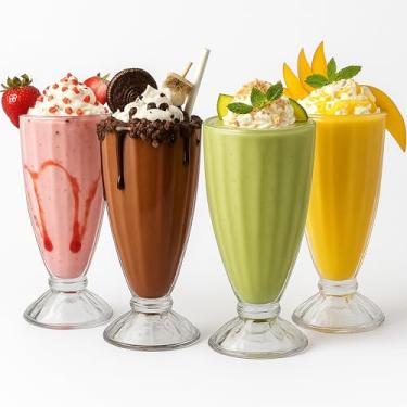 Imagem de OVENTE Conjunto de 4 copos de milkshake de plástico, copos de sorvete de 354 g à moda antiga, ideal para shake de morango, vitaminas, sundae, boia de cerveja de raiz ou bebidas tropicais, transparente