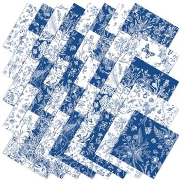 Imagem de JarThenaAMCS 40 peças de tecido floral azul quadrado borboleta flores silvestres pacotes de tecido de algodão pequenos tecidos de costura chinoiserie para decoração de artesanato de costura faça você