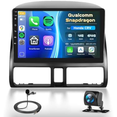 Imagem de Rádio de 8 núcleos de 4 GB + 64 GB para Honda CRV 2002-2006 Android estéreo automotivo com CarPlay sem fio e Android Auto, tela sensível ao toque Qualcomm Snapdragon Driauto de 22 cm com GPS