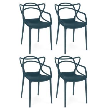 Imagem de Kit 4 Cadeiras De Jantar Allegra Design Empilhável - Azul Marinho