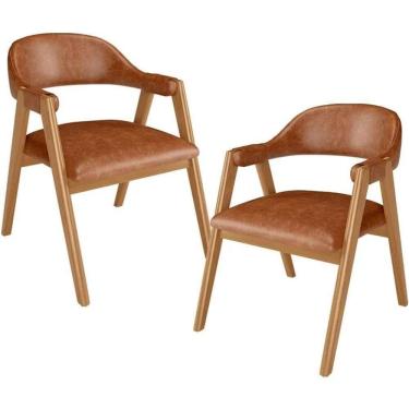 Imagem de Kit 02 Cadeiras De Jantar E Estar Living Estofada Nadja L02 Couríssimo Camel