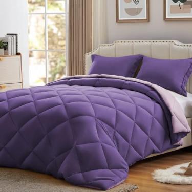 Imagem de NexHome Conjunto de edredom Queen, roxo e roxo claro, 3 peças, edredom leve, tamanho queen, reversível, conjunto de edredom alternativo, cobertor de cama