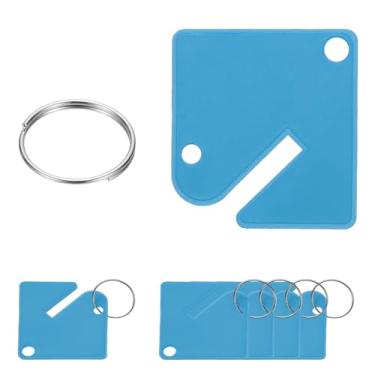 Imagem de PATIKIL 100 etiquetas de chave, etiquetas de plástico para pendurar de 3,8 cm, quadradas, em branco, graváveis, duráveis com anel de metal para caixas de armário, identificadores de armários e garagem