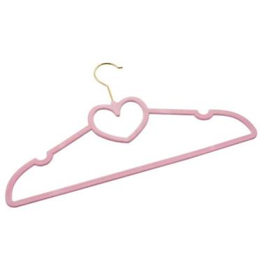 Imagem de Kit 60 Cabides Veludo Rosa Formato Coração c Gancho Dourado - ARBORETH