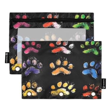 Imagem de CEBUGI 3 bolsas de lápis com zíper e janela transparente, 2 pacotes de estojo para exames de sala de aula (pegadas de animais)