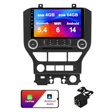Imagem de Estéreo automotivo 4+64G Android 14 Double Din para Ford Mustang 2015-2020 com rádio de tela sensível ao toque de 9 polegadas embutido sem fio Carplay/Android Auto/GPS/Bluetooth/FM/AUX-in/controles de