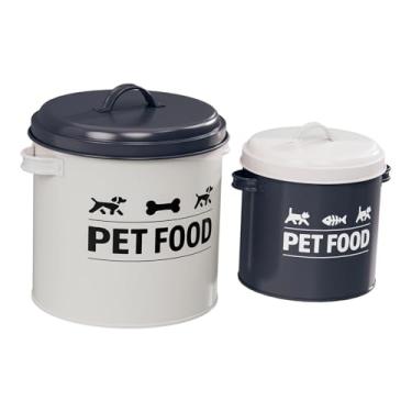 Imagem de Fenteer Conjunto de 2 recipientes de ferro para guardar petiscos de cachorro, com tampa, ideais para bancadas de cozinha.