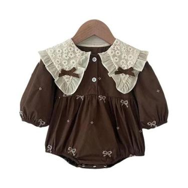 Imagem de Macacão Floral Para Bebê Menina Recém-Nascida Com Renda E Laço, Manga 