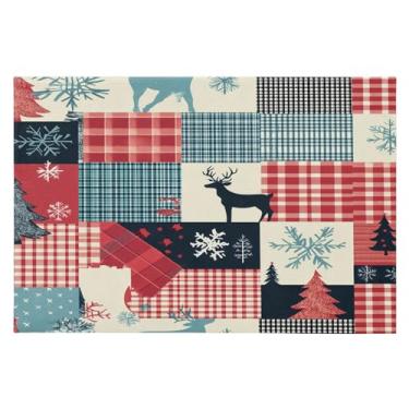 Imagem de CEBUGI Tapete de área 60 x 90 cm macio lavável tapete antiderrapante com suporte de borracha patchwork de Natal com tapetes de área houndstooth para sala de estar, quarto, decoração de casa