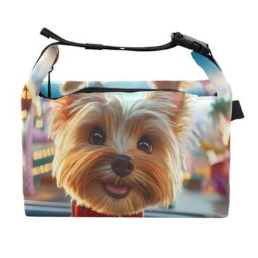 Imagem de STAYTOP Lancheira de cachorro de caça usando um casaco vermelho com fivela de alça, lancheira isolada para meninos e meninas, lancheira térmica para trabalho escolar