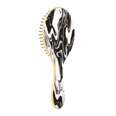 Imagem de CEBUGI Escovas de cabelo de madeira com padrão de mármore preto e branco com almofada de ar - massagem no couro cabeludo e circulação sanguínea para todos os tipos de cabelo