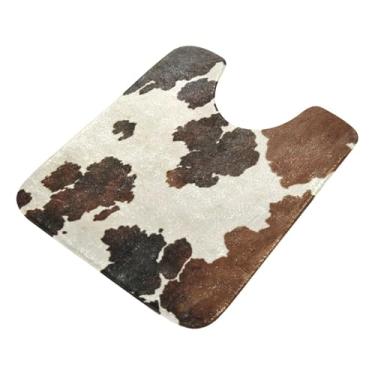 Imagem de Burbuja Tapete de banheiro de pele de vaca, tapete de banho absorvente de pelúcia macio, base antiderrapante para piso de banheiro, oval em forma de U