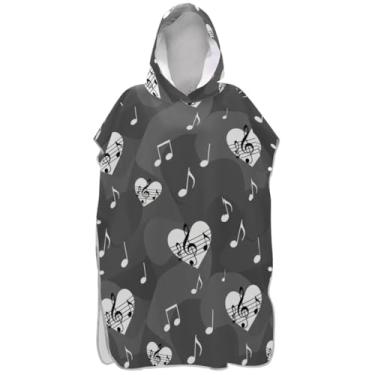 Imagem de Joisal Poncho de surfe de coração branco preto cinza para vestir roupão masculino feminino poncho com capuz toalha de natação bonito