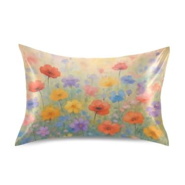 Imagem de Fronhas florais coloridas flores silvestres cetim resfriamento padrão king queen fronha personalizada cama macia fronha tamanho queen 76,2 cm x 50,8 cm