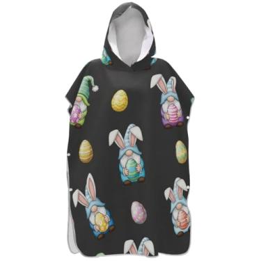 Imagem de Joisal Poncho de surfe plus size para adultos trocador de roupa de praia com capuz toalha floral gnomos fofos ovos de páscoa cinza ponchos adultos para mulheres