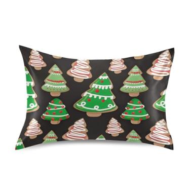 Imagem de Capa de almofada de cetim padrão de árvore de Natal verde rei queen para resfriamento de cabelo confortável roupa de cama macia tamanho king size 101,6 cm x 50,8 cm