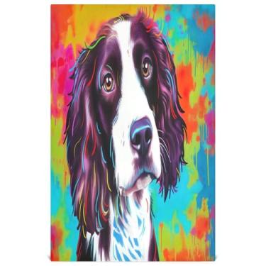 Imagem de Joisal Toalhas de prato rosa para decoração de cozinha pintura de arte de cachorro primavera spaniel bonito chá toalha de mão panos de prato panos de prato absorventes de banheiro 45 x 71 cm, 4