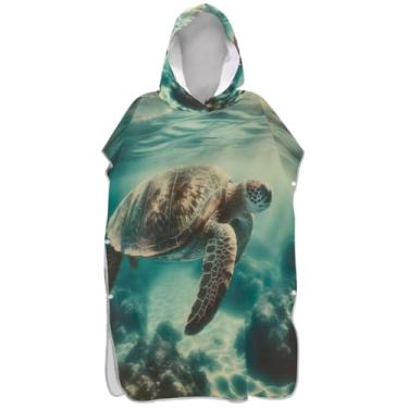 Imagem de Joisal Roupão vintage oceano tartaruga marinha trocador para adultos poncho de surfe leve feminino com capuz toalha de natação bonito