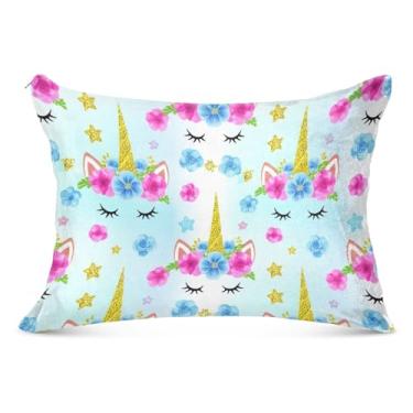 Imagem de Linda fronha com zíper de flor de unicórnio de poliéster padrão Queen King tamanho do corpo travesseiro animal grande capa de almofada, tamanho Queen, 50,8 cm x 76,2 cm