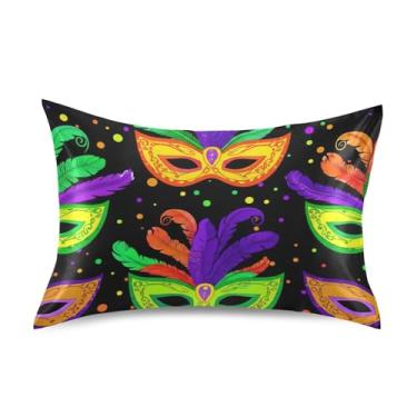 Imagem de Fronhas estampadas coloridas máscaras de carnaval preto cetim refrescante king queen fronha padrão personalizada para cama de casa sofá queen tamanho 76.2 cm x 50.8 cm