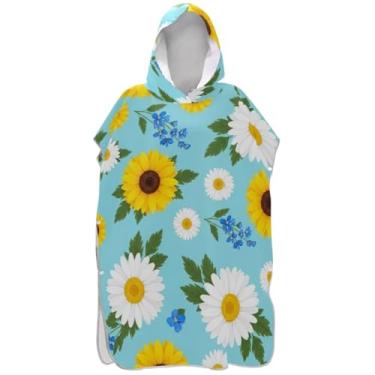 Imagem de Joisal Roupão leve para troca de poncho de surfe para toalhas de banho de praia Adul com capuz margaridas flores azuis ponchos adultos para mulheres