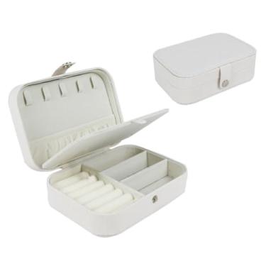 Imagem de Porta joias caixa organizadora estojo maleta couro sintético botão (Branco)