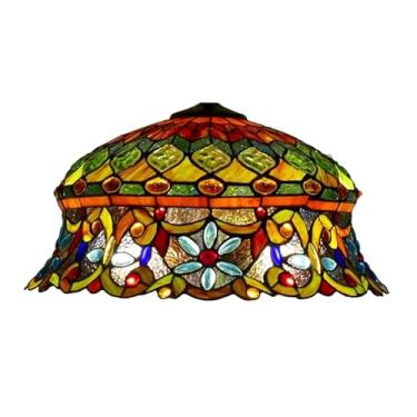 Imagem de Cúpula de abajur Tiffany grande de 45 cm (18 polegadas), modelo vintage com vitrais em formato de rosa e pavão, ideal para luminárias de mesa, de chão, de cabeceira e de leitura.