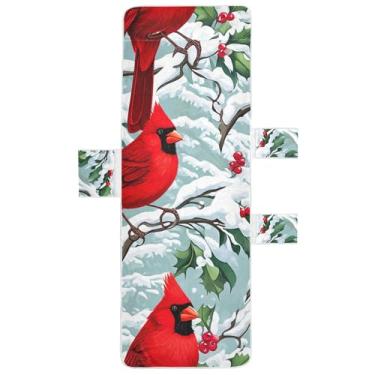 Imagem de Red Cardinals Snow Chaise Lounge Cadeira Toalhas Toalha de Praia com Bolso Superior Ajustado Espreguiçadeira de Piscina Costeira 216 cm x 76 cm