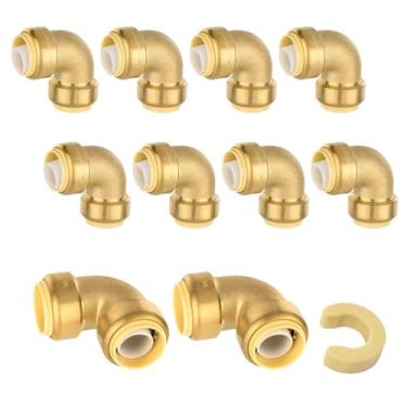 Imagem de (Pacote com 10) Niikappu Encaixe de latão de cotovelo de 1/2 polegada x 1/2 polegada, encaixe de encanamento de latão Push to Connect, PEX, cobre, CPVC, tubos PE-RT (PF045)