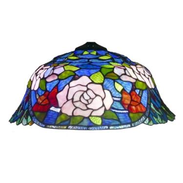 Imagem de Cúpula de abajur Tiffany grande de 45 cm (18 polegadas), modelo vintage em vitral com rosa e pavão, ideal para luminárias de mesa, de chão, de cabeceira e de leitura.