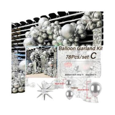 Imagem de Conjunto De Arco De Balões De Folha Gigante 4D Prata Para Festas Surpr