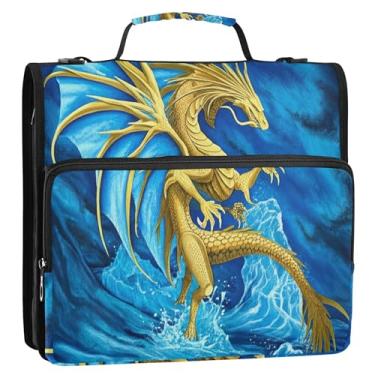 Imagem de Fichários de 3 cm com 3 anéis, dragão pesado, pterossauro, fichário azul água, organizador de fichários escolares com alça de ombro, fofo, vários bolsos, pasta grande para portfólio