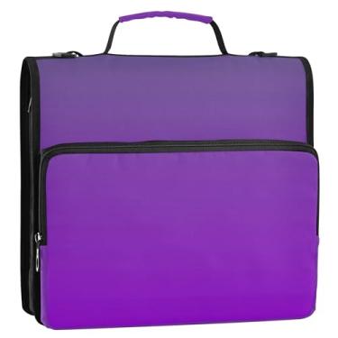 Imagem de Fichário roxo dégradé escuro ombré, 3 cm, 3 anéis, fichário de zíper resistente, fichário organizador com alça, bolsa escolar de ensino médio, vários bolsos, pasta grande para portfólio
