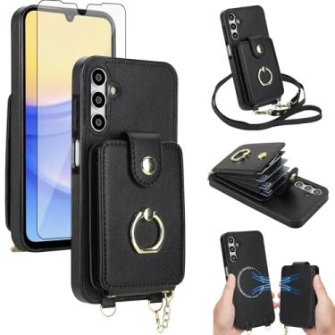 Imagem de Capa de telefone para Samsung Galaxy A15 5G/4G capa carteira destacável e protetor de tela anel com suporte transversal alça de cordão compatível com bloqueio de RFID MagSafe A 15 G5 15A para mulheres