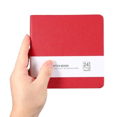 Imagem de PATIKIL Caderno de esboço pequeno, 13 x 13 cm, mini bloco de papel aquarela, 300 g/m2, papel grosso, 24 folhas/48 páginas, bolso quadrado para desenhar, viagem, artista, adultos, vermelho