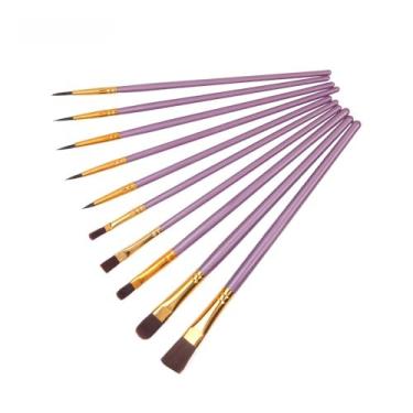 Imagem de Conjunto de pincéis, 10 pincéis de acrílico, pincéis de ponta redonda, adequado para pintura a óleo, aquarela, etc., materiais de arte (roxo)