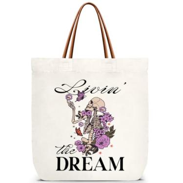 Imagem de ZEDEV Sacola de caveira, bolsa de ombro reutilizável para viagens, trabalho, compras, academia, aniversário, estética, presente para mulheres, amigas, 14