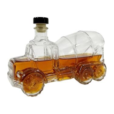 Imagem de Hamosky Garrafa de vidro de uísque, decantador de licor de vidro com design de caminhão misturador de cimento, garrafa de vinho com capacidade de 300 ml, recipiente transparente para uísque com base