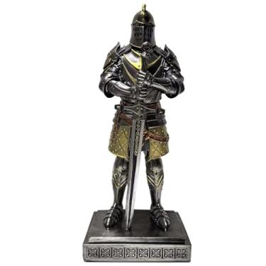 Imagem de Amoysanli Estátua de cavaleiro medieval guarda do rei decoração medieval poliresina cavaleiro espadachim armadura coleção superior como presente 15,12 polegadas (ferro)